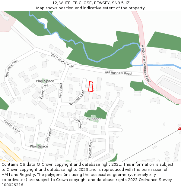 12, WHEELER CLOSE, PEWSEY, SN9 5HZ: Location map and indicative extent of plot