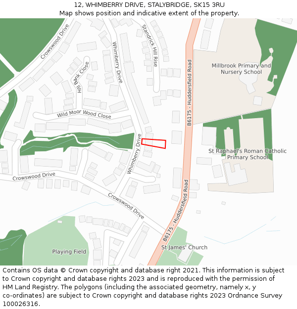 12, WHIMBERRY DRIVE, STALYBRIDGE, SK15 3RU: Location map and indicative extent of plot