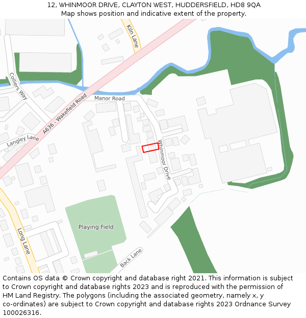 12, WHINMOOR DRIVE, CLAYTON WEST, HUDDERSFIELD, HD8 9QA: Location map and indicative extent of plot