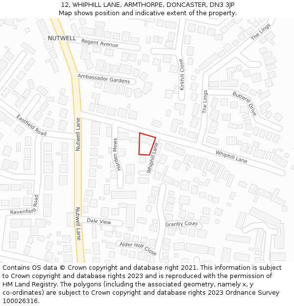 12, WHIPHILL LANE, ARMTHORPE, DONCASTER, DN3 3JP: Location map and indicative extent of plot