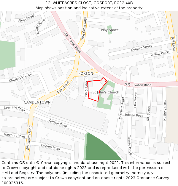 12, WHITEACRES CLOSE, GOSPORT, PO12 4XD: Location map and indicative extent of plot