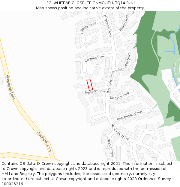 12, WHITEAR CLOSE, TEIGNMOUTH, TQ14 9UU: Location map and indicative extent of plot