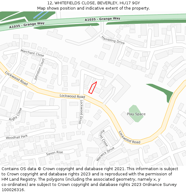 12, WHITEFIELDS CLOSE, BEVERLEY, HU17 9GY: Location map and indicative extent of plot