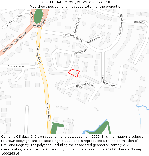 12, WHITEHALL CLOSE, WILMSLOW, SK9 1NP: Location map and indicative extent of plot