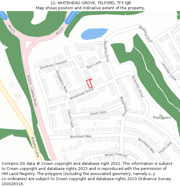 12, WHITEHEAD GROVE, TELFORD, TF3 5JB: Location map and indicative extent of plot