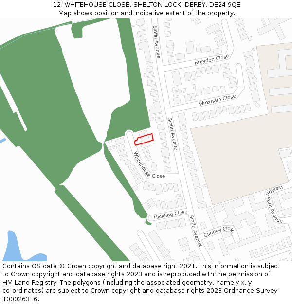 12, WHITEHOUSE CLOSE, SHELTON LOCK, DERBY, DE24 9QE: Location map and indicative extent of plot
