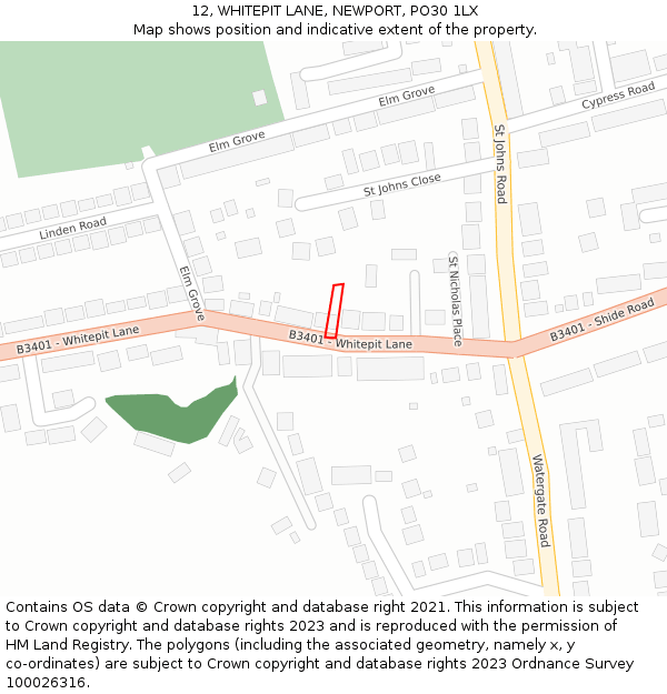 12, WHITEPIT LANE, NEWPORT, PO30 1LX: Location map and indicative extent of plot