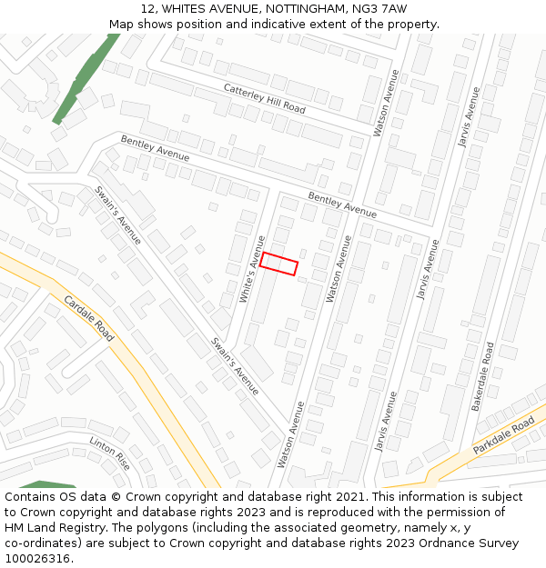 12, WHITES AVENUE, NOTTINGHAM, NG3 7AW: Location map and indicative extent of plot