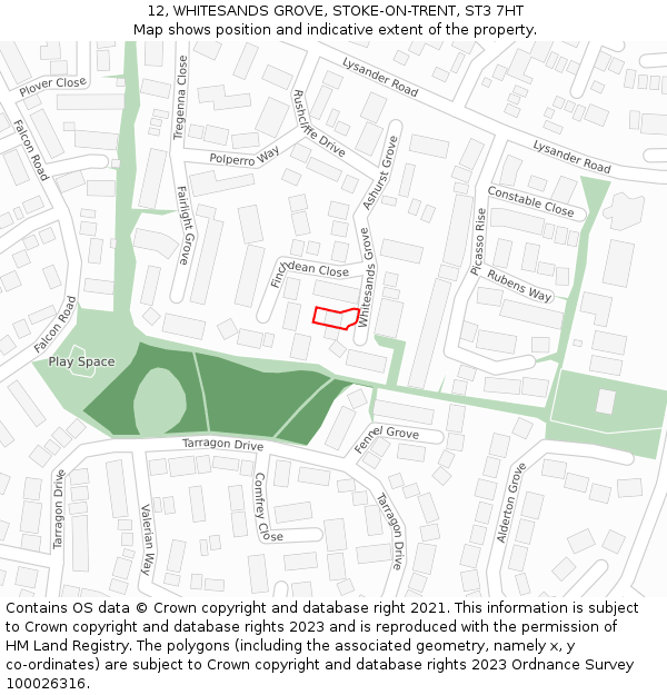 12, WHITESANDS GROVE, STOKE-ON-TRENT, ST3 7HT: Location map and indicative extent of plot