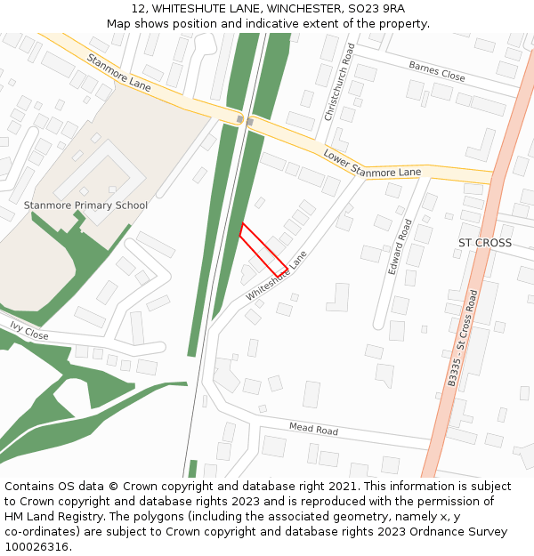 12, WHITESHUTE LANE, WINCHESTER, SO23 9RA: Location map and indicative extent of plot