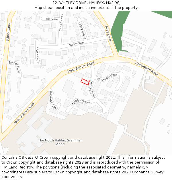 12, WHITLEY DRIVE, HALIFAX, HX2 9SJ: Location map and indicative extent of plot