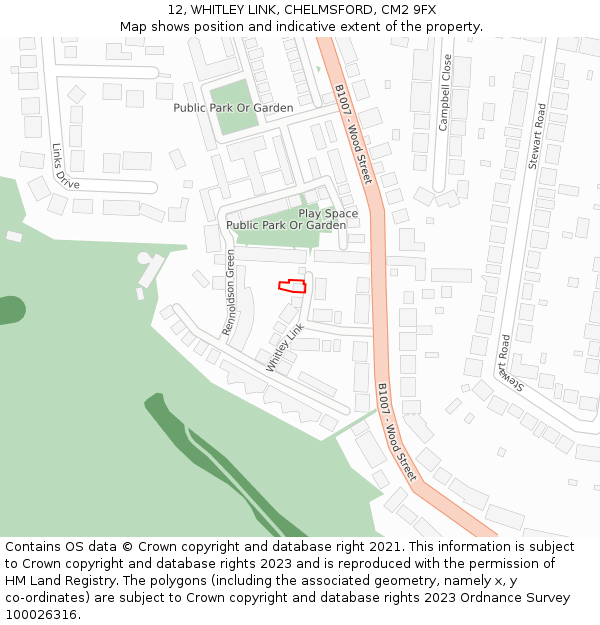 12, WHITLEY LINK, CHELMSFORD, CM2 9FX: Location map and indicative extent of plot