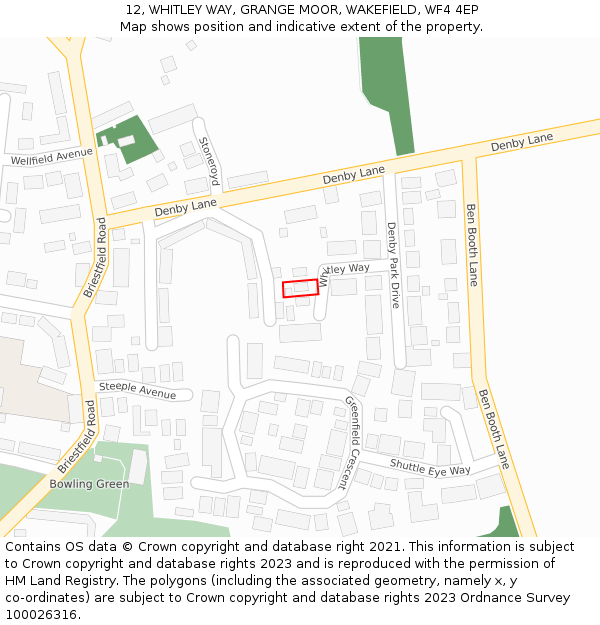 12, WHITLEY WAY, GRANGE MOOR, WAKEFIELD, WF4 4EP: Location map and indicative extent of plot