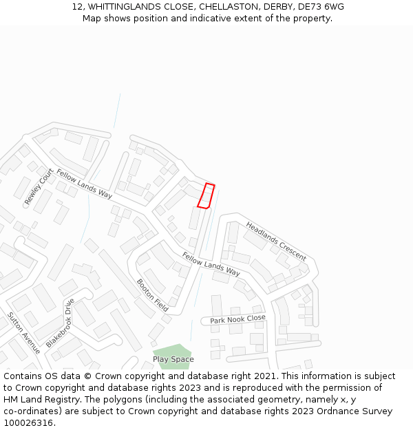 12, WHITTINGLANDS CLOSE, CHELLASTON, DERBY, DE73 6WG: Location map and indicative extent of plot