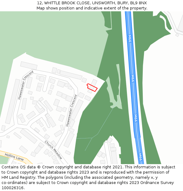 12, WHITTLE BROOK CLOSE, UNSWORTH, BURY, BL9 8NX: Location map and indicative extent of plot