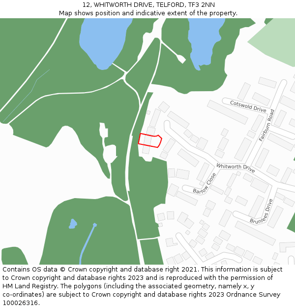 12, WHITWORTH DRIVE, TELFORD, TF3 2NN: Location map and indicative extent of plot