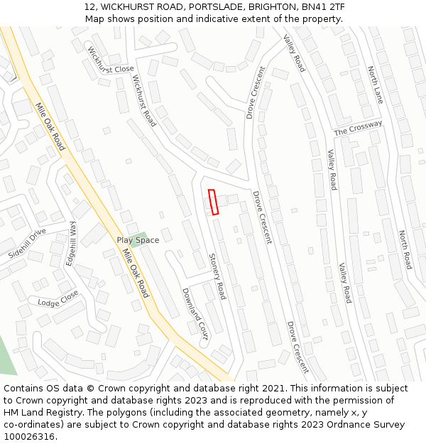 12, WICKHURST ROAD, PORTSLADE, BRIGHTON, BN41 2TF: Location map and indicative extent of plot