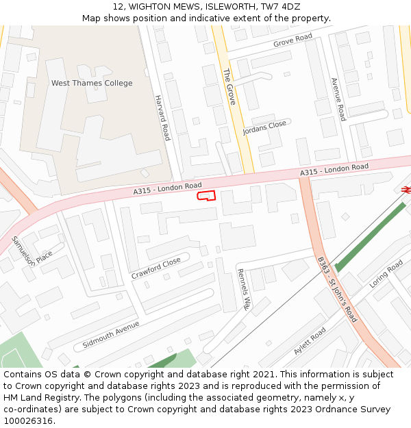 12, WIGHTON MEWS, ISLEWORTH, TW7 4DZ: Location map and indicative extent of plot
