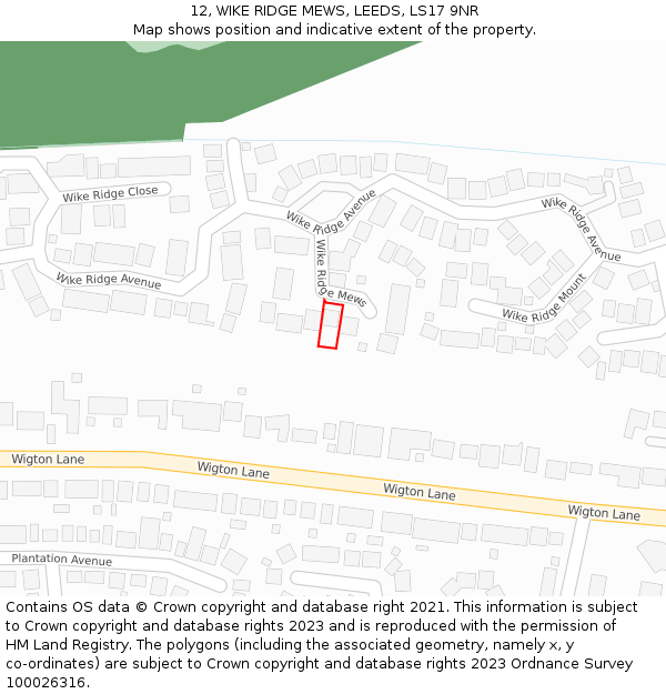 12, WIKE RIDGE MEWS, LEEDS, LS17 9NR: Location map and indicative extent of plot