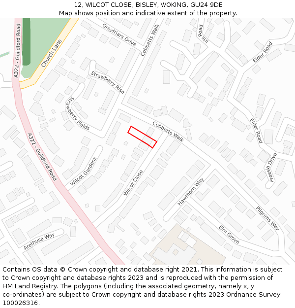 12, WILCOT CLOSE, BISLEY, WOKING, GU24 9DE: Location map and indicative extent of plot
