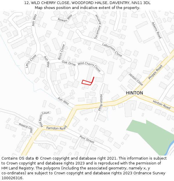 12, WILD CHERRY CLOSE, WOODFORD HALSE, DAVENTRY, NN11 3DL: Location map and indicative extent of plot