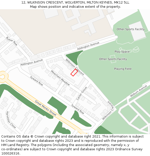 12, WILKINSON CRESCENT, WOLVERTON, MILTON KEYNES, MK12 5LL: Location map and indicative extent of plot