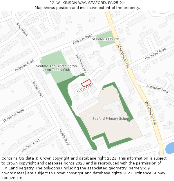 12, WILKINSON WAY, SEAFORD, BN25 2JH: Location map and indicative extent of plot