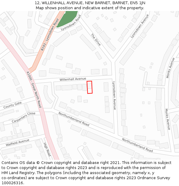 12, WILLENHALL AVENUE, NEW BARNET, BARNET, EN5 1JN: Location map and indicative extent of plot