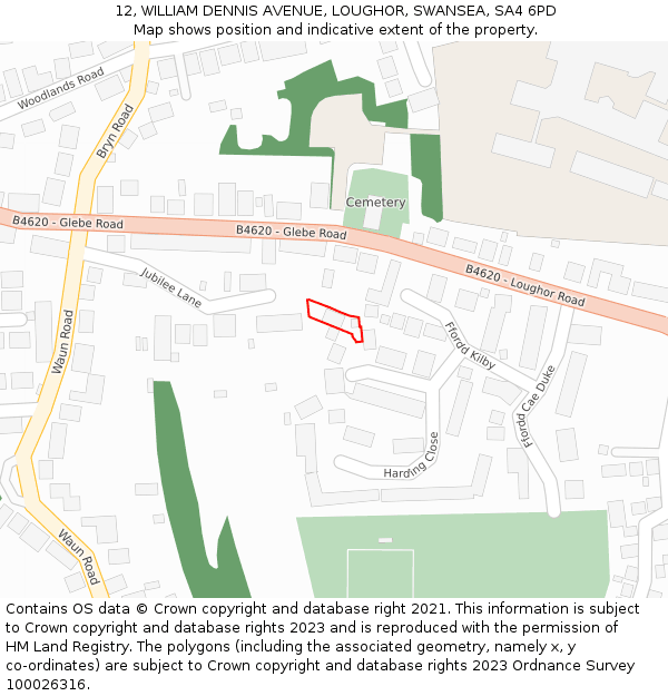 12, WILLIAM DENNIS AVENUE, LOUGHOR, SWANSEA, SA4 6PD: Location map and indicative extent of plot