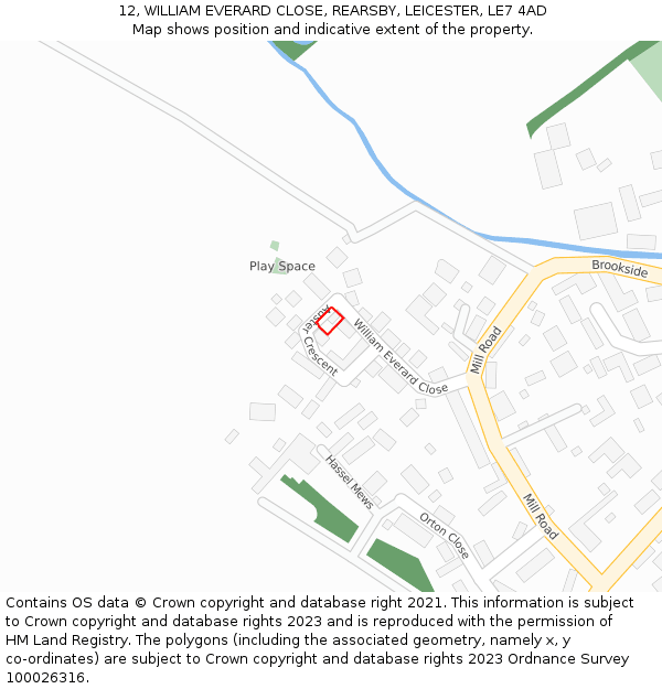 12, WILLIAM EVERARD CLOSE, REARSBY, LEICESTER, LE7 4AD: Location map and indicative extent of plot