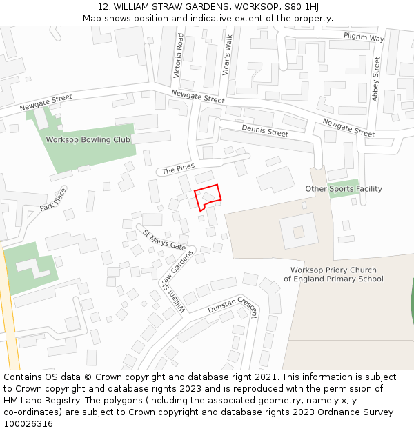 12, WILLIAM STRAW GARDENS, WORKSOP, S80 1HJ: Location map and indicative extent of plot