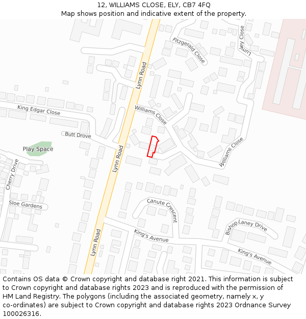 12, WILLIAMS CLOSE, ELY, CB7 4FQ: Location map and indicative extent of plot