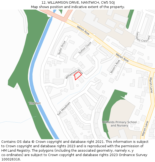 12, WILLIAMSON DRIVE, NANTWICH, CW5 5GJ: Location map and indicative extent of plot