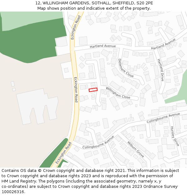 12, WILLINGHAM GARDENS, SOTHALL, SHEFFIELD, S20 2PE: Location map and indicative extent of plot