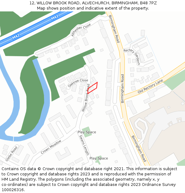 12, WILLOW BROOK ROAD, ALVECHURCH, BIRMINGHAM, B48 7PZ: Location map and indicative extent of plot