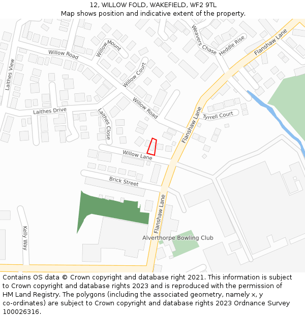 12, WILLOW FOLD, WAKEFIELD, WF2 9TL: Location map and indicative extent of plot