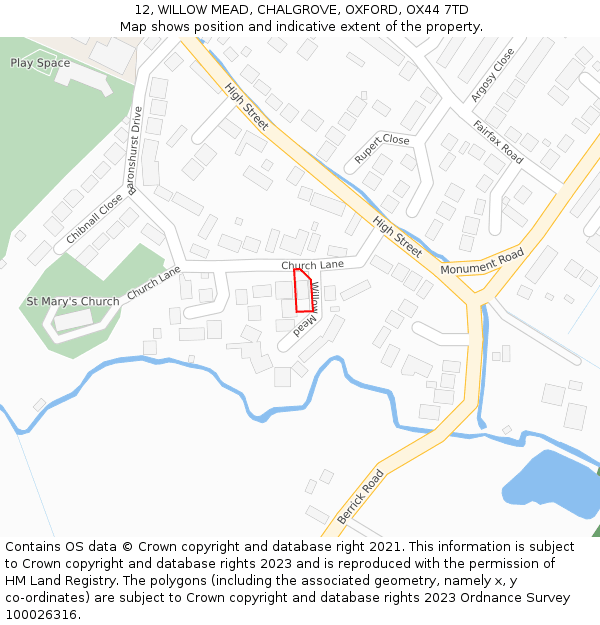12, WILLOW MEAD, CHALGROVE, OXFORD, OX44 7TD: Location map and indicative extent of plot