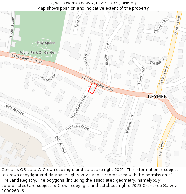 12, WILLOWBROOK WAY, HASSOCKS, BN6 8QD: Location map and indicative extent of plot