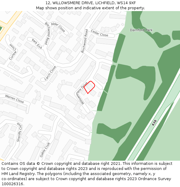 12, WILLOWSMERE DRIVE, LICHFIELD, WS14 9XF: Location map and indicative extent of plot