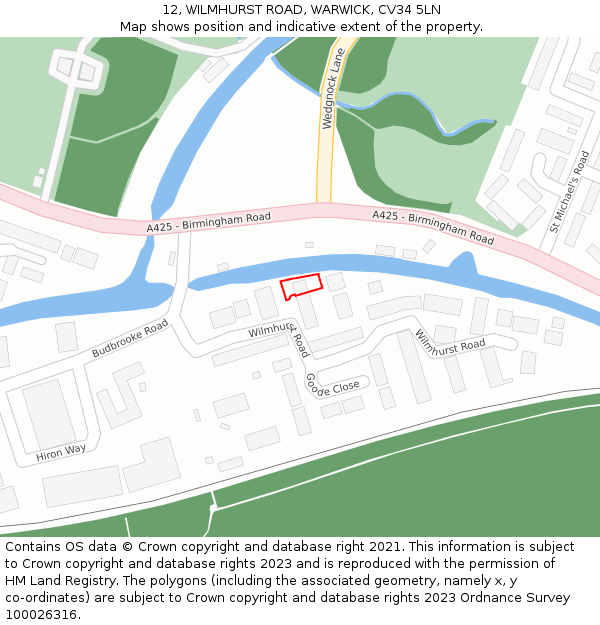 12, WILMHURST ROAD, WARWICK, CV34 5LN: Location map and indicative extent of plot