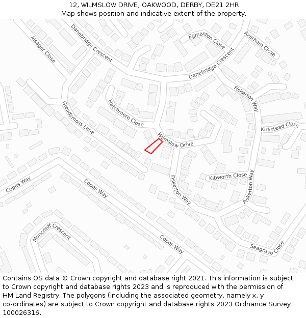 12, WILMSLOW DRIVE, OAKWOOD, DERBY, DE21 2HR: Location map and indicative extent of plot