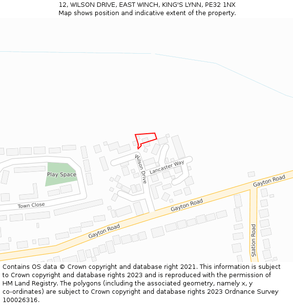 12, WILSON DRIVE, EAST WINCH, KING'S LYNN, PE32 1NX: Location map and indicative extent of plot