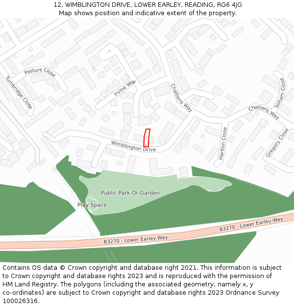 12, WIMBLINGTON DRIVE, LOWER EARLEY, READING, RG6 4JG: Location map and indicative extent of plot