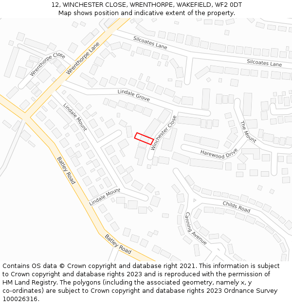 12, WINCHESTER CLOSE, WRENTHORPE, WAKEFIELD, WF2 0DT: Location map and indicative extent of plot