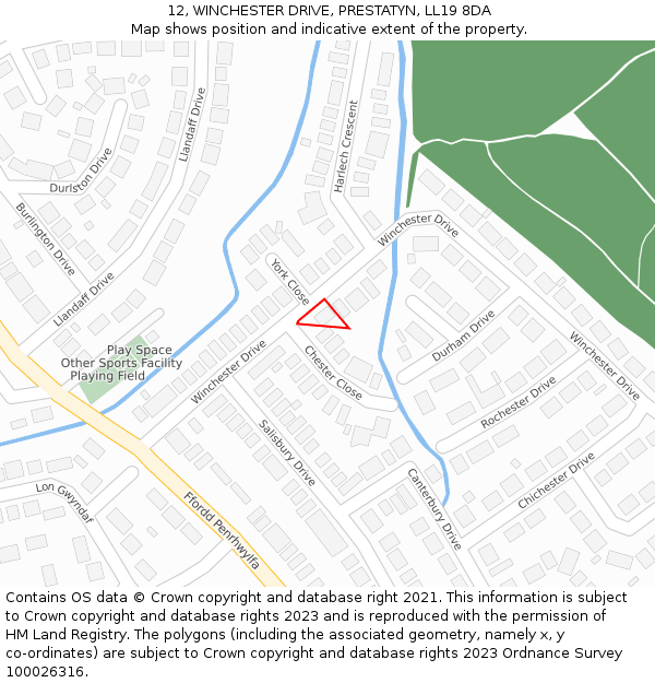 12, WINCHESTER DRIVE, PRESTATYN, LL19 8DA: Location map and indicative extent of plot