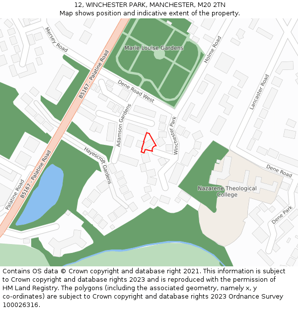 12, WINCHESTER PARK, MANCHESTER, M20 2TN: Location map and indicative extent of plot