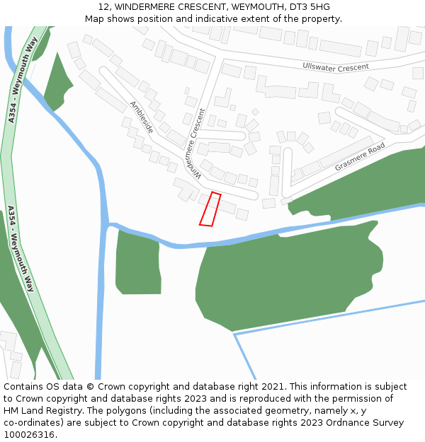 12, WINDERMERE CRESCENT, WEYMOUTH, DT3 5HG: Location map and indicative extent of plot