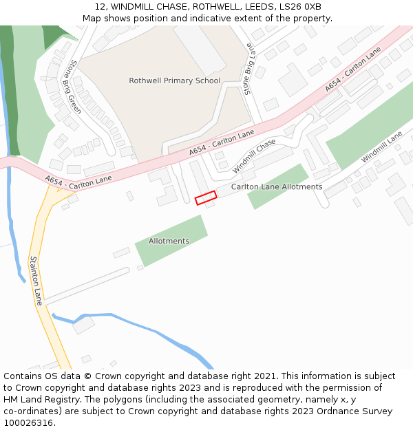 12, WINDMILL CHASE, ROTHWELL, LEEDS, LS26 0XB: Location map and indicative extent of plot