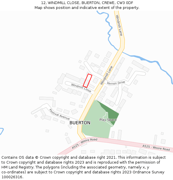 12, WINDMILL CLOSE, BUERTON, CREWE, CW3 0DF: Location map and indicative extent of plot