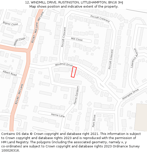 12, WINDMILL DRIVE, RUSTINGTON, LITTLEHAMPTON, BN16 3HJ: Location map and indicative extent of plot